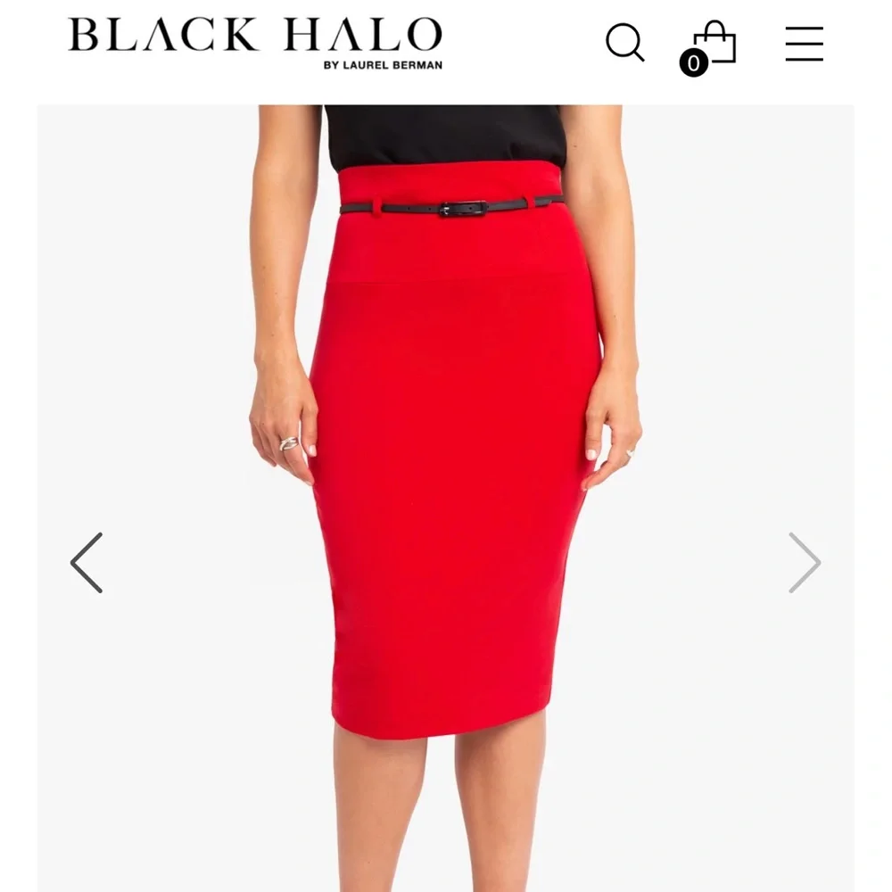 Black Halo Classic Jackie O Skirt size 10 midi tailored red like new - Picture 2 of 7